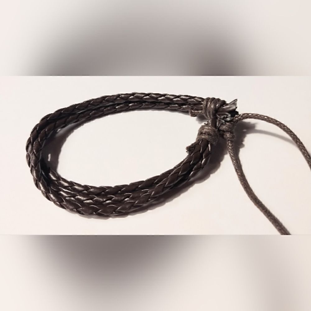 Men's leather bracelet layered braided brown new d79